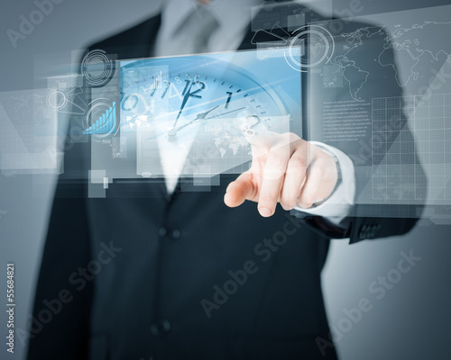 Photo: man hands with virtual screens man hands with virtual screens
