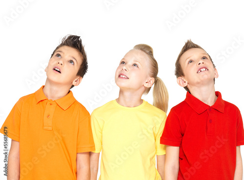 Photo: Portrait of the happy children looking up Portrait of the happy children looking up