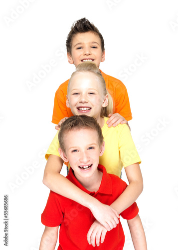 Photo: Portrait of the happy children isolated on white Portrait of the happy children isolated on white