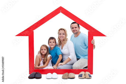 Photo: Happy family in their home concept Happy family in their home concept