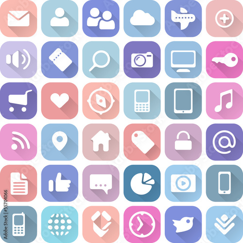 Vector: helle weiße Social-Media Icons auf Pastell buttons helle weiße Social-Media Icons auf Pastell buttons