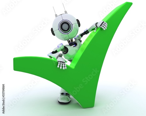 Illustration: Robot with tick symbol Robot with tick symbol