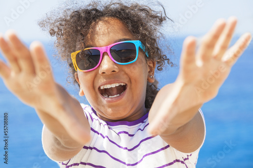 Photo: Laughing Mixed Race African American Girl Child Sunglasses Laughing Mixed Race African American Girl Child Sunglasses