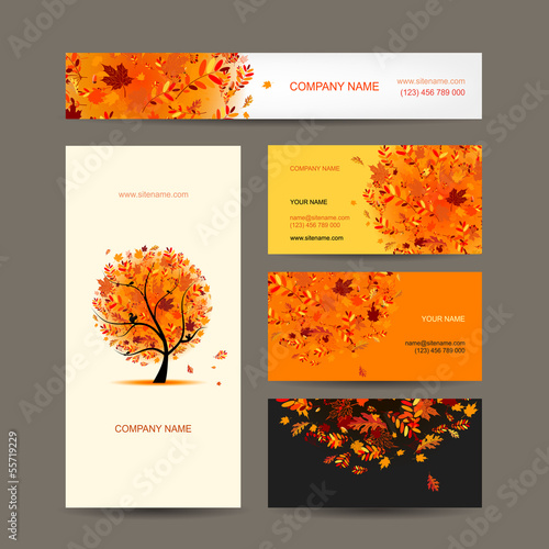 Vector: Business cards collection with autumn tree design Business cards collection with autumn tree design