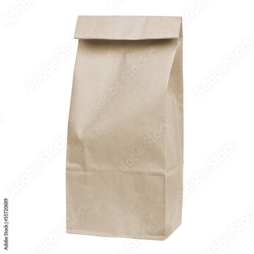 Photo: disposable paper bag isolated on white background disposable paper bag isolated on white background