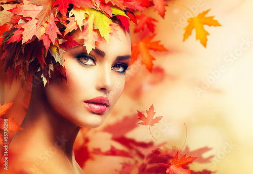 Photo: Autumn Woman Portrait. Beauty Fashion Model Girl Autumn Woman Portrait. Beauty Fashion Model Girl