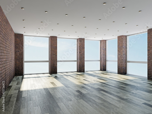 Illustration: Empty room with windows Empty room with windows