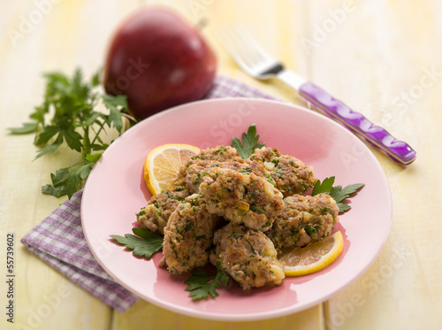 Photo: croquettes with meat and apple, selective focus croquettes with meat and apple, selective focus