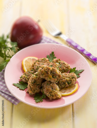 Photo: croquettes with meat and apple, selective focus croquettes with meat and apple, selective focus