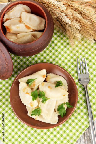Photo: Tasty dumplings with fried onion Tasty dumplings with fried onion