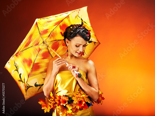 Photo: Girl with autumn hairstyle and make up. Girl with autumn hairstyle and make up.
