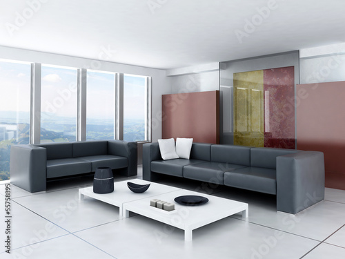 Illustration: Living room interior with ultra modern wall design Living room interior with ultra modern wall design