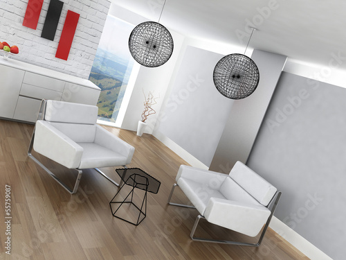Illustration: Beautiful light living room interior with nice furniture Beautiful light living room interior with nice furniture