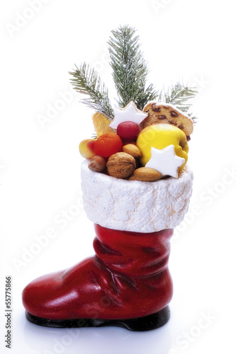 Photo: Weihnachtsmann, Boot voller Früchte, Nahaufnahme Weihnachtsmann, Boot voller Früchte, Nahaufnahme