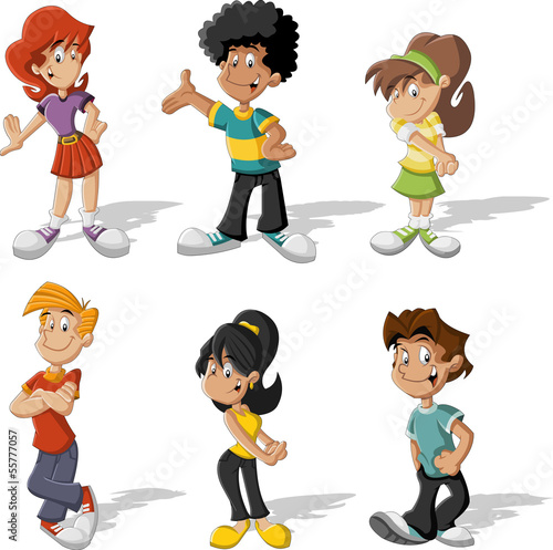 Vector: Group of cartoon young people. Teenagers. Group of cartoon young people. Teenagers.