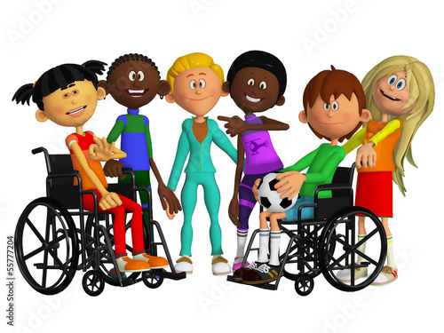 Illustration: Classmates, friends with two disabled children Classmates, friends with two disabled children