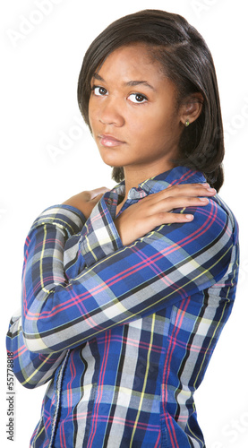 Photo: Sad Teenager Holds Shoulders Sad Teenager Holds Shoulders