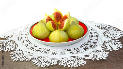 Photo: Saucer with fig snack on lacy doily Saucer with fig snack on lacy doily