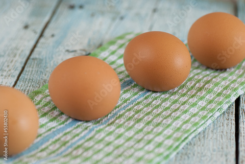Photo: Eggs and dish towel Eggs and dish towel