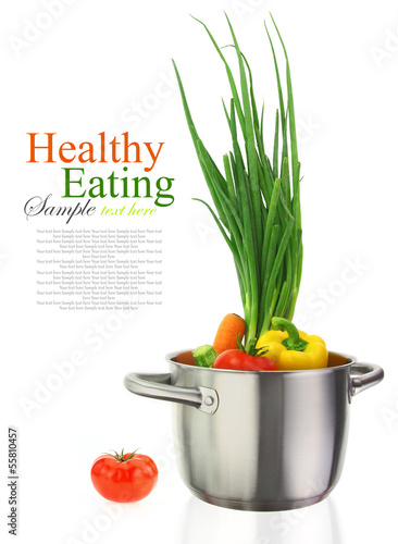Photo: Colorful vegetables in a stainless steel cooking pot Colorful vegetables in a stainless steel cooking pot