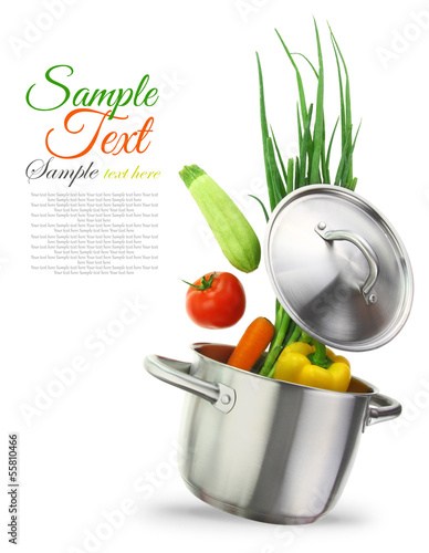 Photo: Colorful vegetables in a stainless steel cooking pot Colorful vegetables in a stainless steel cooking pot