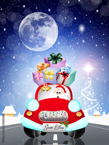 Illustration: car of Santa Claus car of Santa Claus