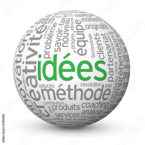 Illustration: Globe - Nuage de Tags IDEES (idées solutions imagination équipe) Globe - Nuage de Tags IDEES (idées solutions imagination équipe)