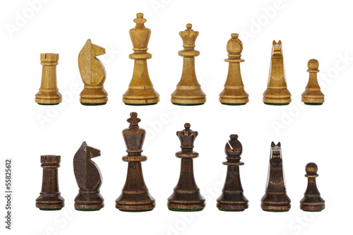 Photo: Vintage Wooden Chess Set Pieces Isolated Vintage Wooden Chess Set Pieces Isolated
