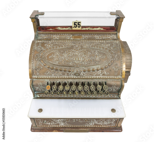 Photo: Vintage Cash Register Isolated with Clipping Path Vintage Cash Register Isolated with Clipping Path