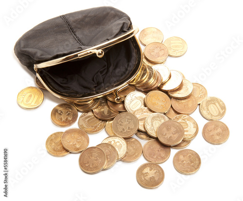 Photo: Leather purse and coins Leather purse and coins
