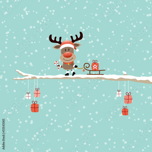 Vector: Rudolph Candy Cane Pulling Sleig Gift Tree Retro Rudolph Candy Cane Pulling Sleig Gift Tree Retro