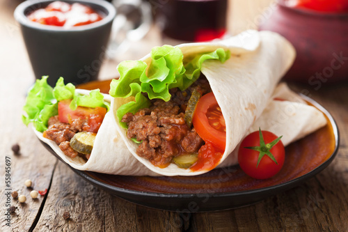 Photo: tortilla wraps with meat and vegetables tortilla wraps with meat and vegetables