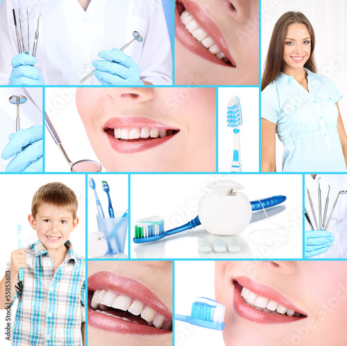 Photo: Collage of photographs on the theme of healthy teeth Collage of photographs on the theme of healthy teeth
