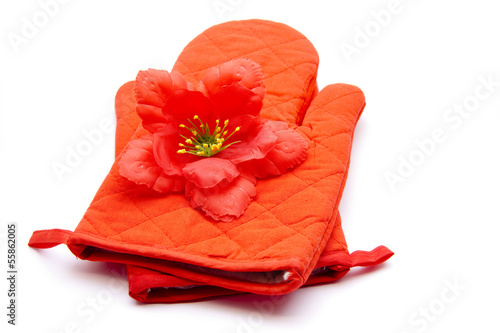 Photo: Hibiskusblume auf Handschuh Hibiskusblume auf Handschuh