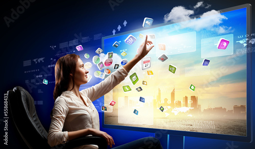 Photo: Young woman pushing icon Young woman pushing icon