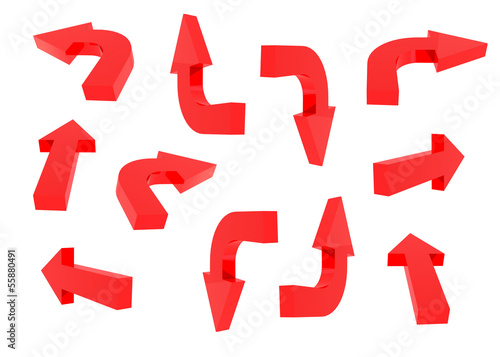 Illustration: 3D red arrows set 3D red arrows set