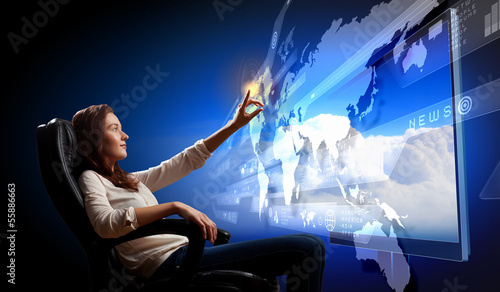 Photo: Young woman pushing icon Young woman pushing icon