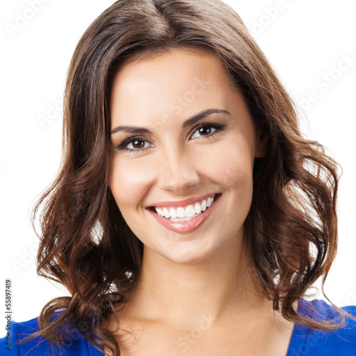 Photo: Happy smiling young woman, over white Happy smiling young woman, over white