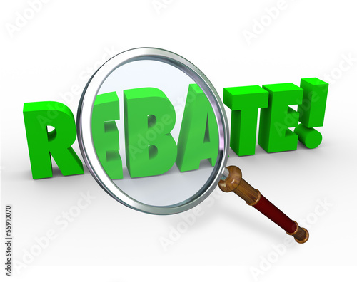 Illustration: Rebate Word Magnifying Glass Bargain Hunter Money Back Rebate Word Magnifying Glass Bargain Hunter Money Back