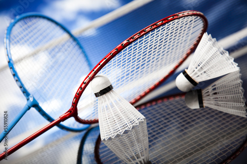 Photo: Shuttlecock on badminton racket Shuttlecock on badminton racket