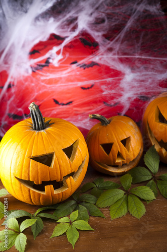 Photo: Halloween background with web and spider,pumpkin Halloween background with web and spider,pumpkin