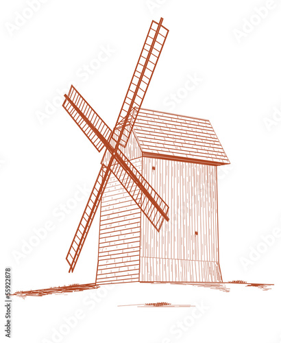 Vector: Old rural windmill - vector illustration. Old rural windmill - vector illustration.