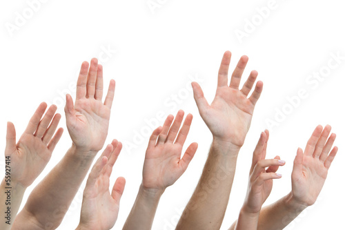 Photo: human hands raised up human hands raised up
