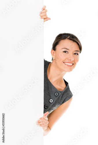 Photo: Business woman with a banner Business woman with a banner