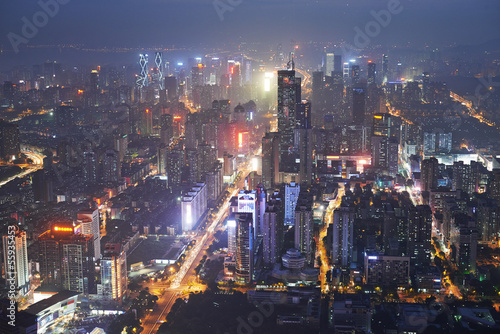 Photo: Shenzhen city in night light. Bird view Shenzhen city in night light. Bird view