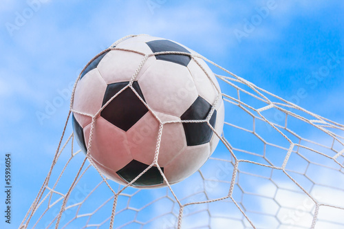 Photo: soccer ball in goal net soccer ball in goal net