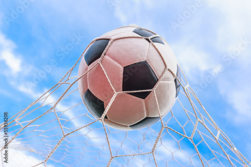 Photo: soccer ball in goal net soccer ball in goal net