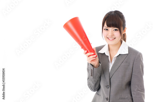 Photo: asian businesswoman using megaphone asian businesswoman using megaphone
