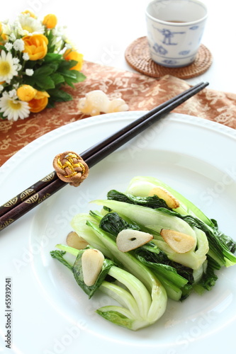 Photo: Chinese food, Pak Choi stir fried and tea Chinese food, Pak Choi stir fried and tea