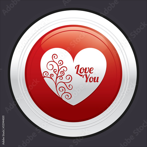 Illustration: Heart button. Red round love sticker. Heart button. Red round love sticker.
